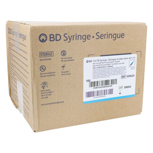 BD Tuberculin Syringe & Needle, 1mL, Luer Slip, 25G X 5/8