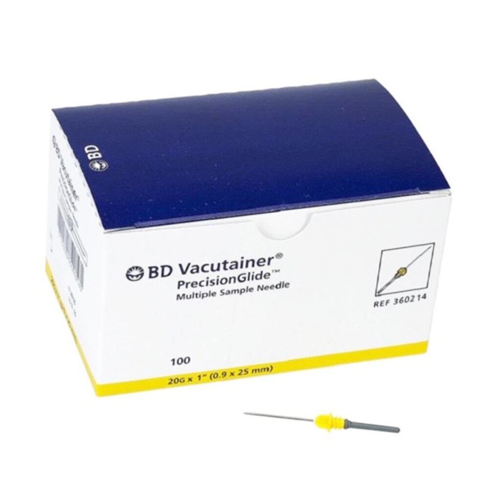 BD Vacutainer, Multi-sample Needles, 20G x 1in, Yellow, 100/Box