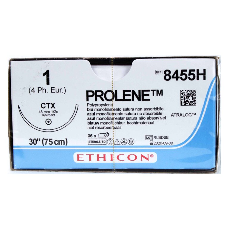 Ethicon Prolene Polypropylene Suture, Size 1, CTX, 30in, Blue, 36