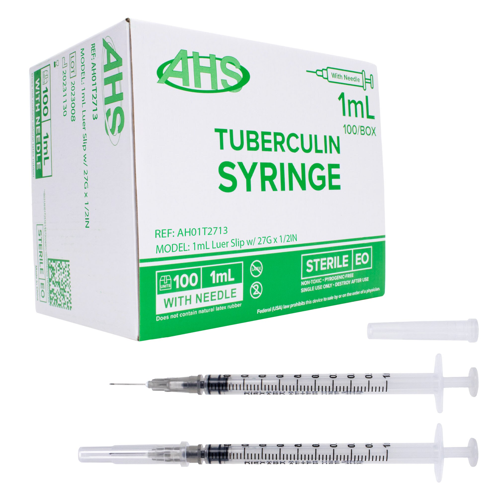 AHS Tuberculin Syringe & Needle, 1mL, Luer Slip, 27 X 1/2