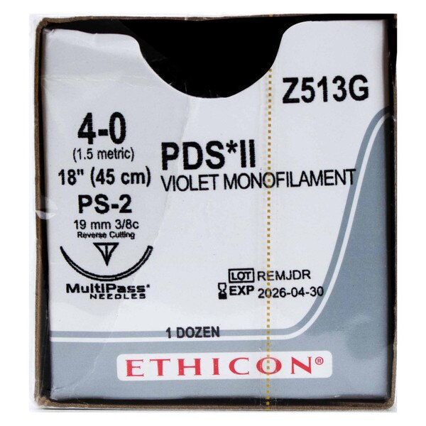 Ethicon PDS II Polydioxanone Suture, Size 4-0, PS-2, 18in, Violet